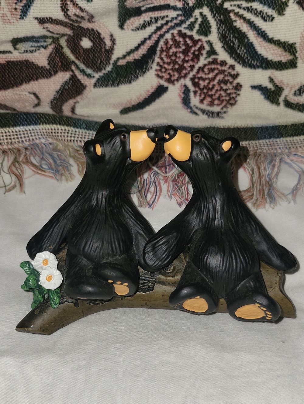 Hand-Painted Black Bear Couple Figurine in Black and Tan